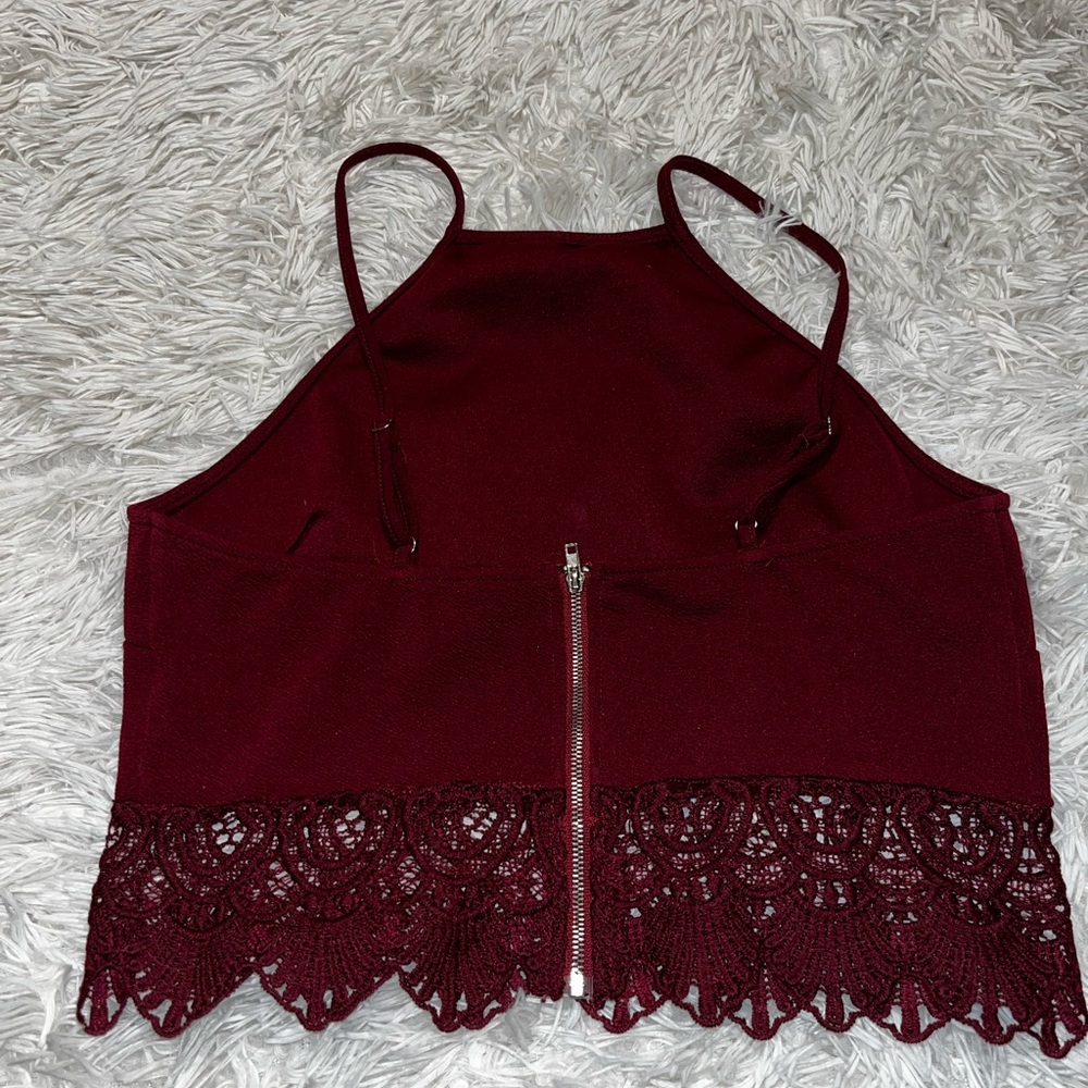 Burgundy Lace trim crop top, Windsor